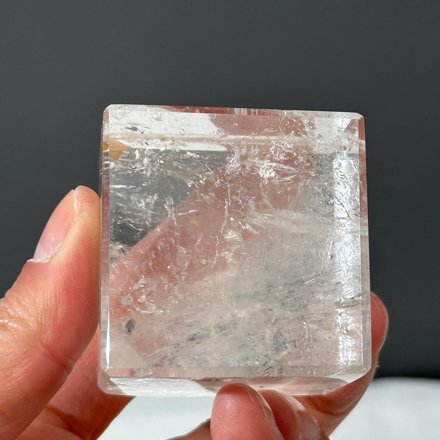 Clear Quartz Cube with Golden Healer Inclusions, Polished Brazilian Crystal Square Block, Yellow Hematite Symbiosis Decor Exact 0.60lb - view 10
