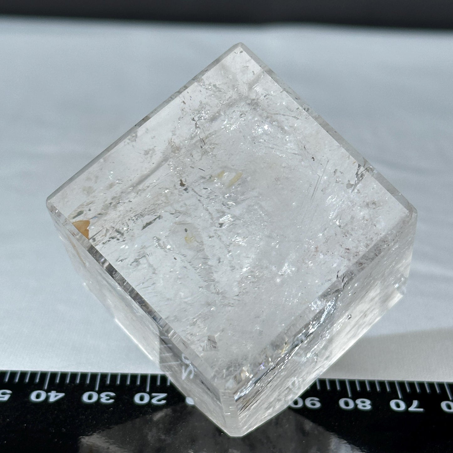 Clear Quartz Cube with Golden Healer Inclusions, Polished Brazilian Crystal Square Block, Yellow Hematite Symbiosis Decor Exact 0.60lb