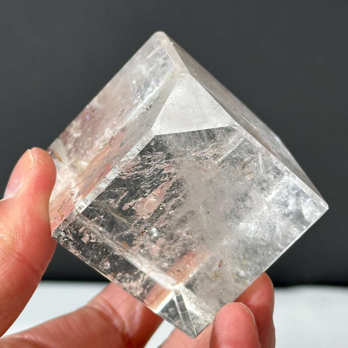 Clear Quartz Cube with Golden Healer Inclusions, Polished Brazilian Crystal Square Block, Yellow Hematite Symbiosis Decor Exact 0.60lb - view 8