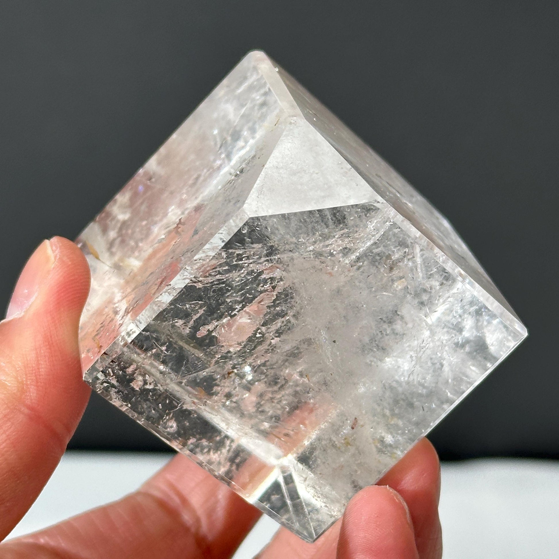 Clear Quartz Cube with Golden Healer Inclusions, Polished Brazilian Crystal Square Block, Yellow Hematite Symbiosis Decor Exact 0.60lb - view 8