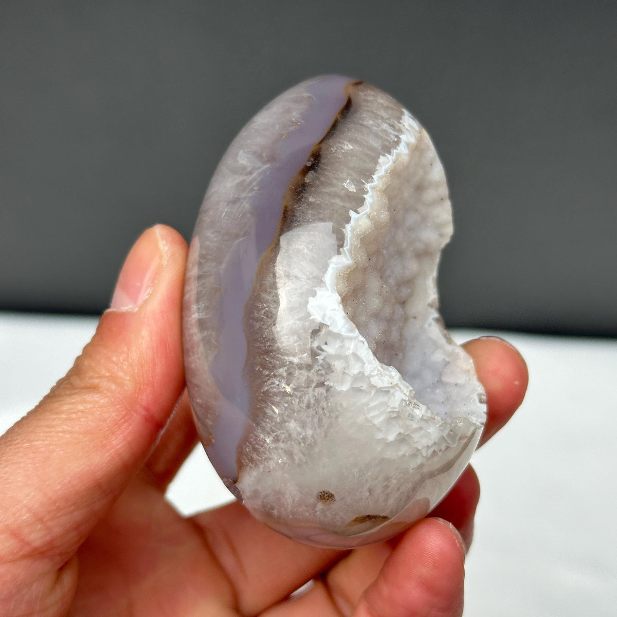 White Sugar Druzy Agate Dragon Egg with Stand, Polished Brazilian Crystal Geode, Sparkling Cave Aesthetic Decor Exact Specimen 0.47lb - view 10