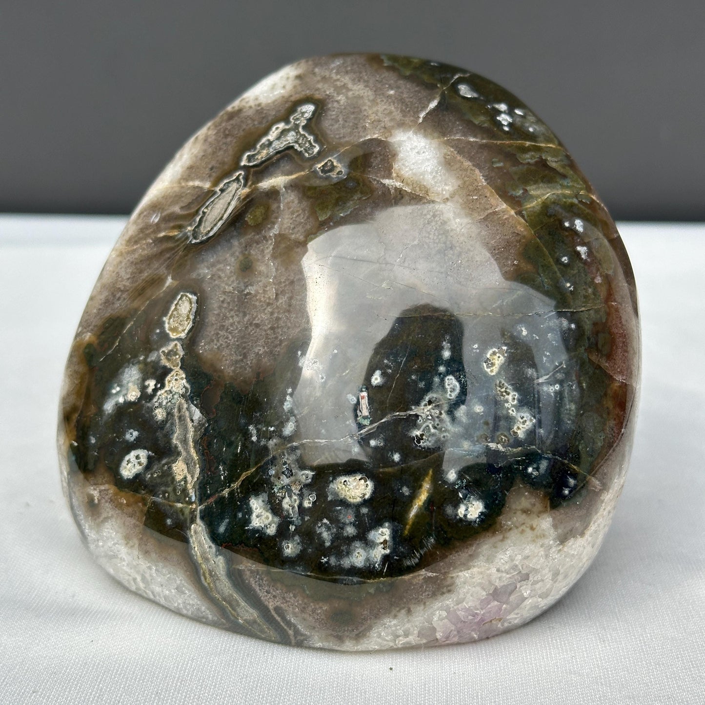 Brazilian Amethyst with Black Tourmaline Symbiosis, Shark Mouth Shape Geode Cluster, Polished Matrix Crystal Specimen Exact 1.62lb
