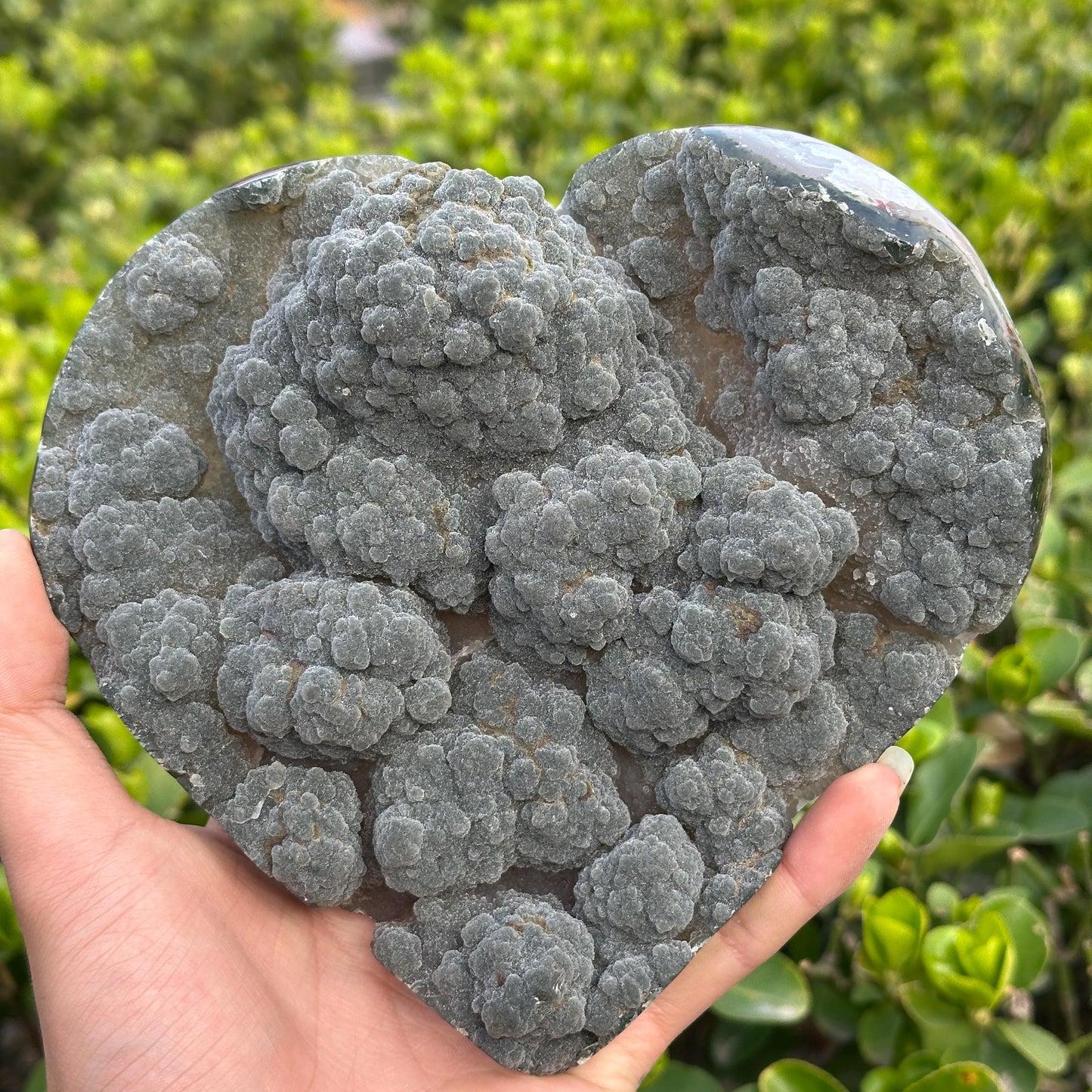 Rare Green Sugar Druzy Amethyst Heart on Stand, Uruguayan Botryoidal Crystal Geode Carving, Heart Chakra Healing Altar Decor Exact 2.87lb