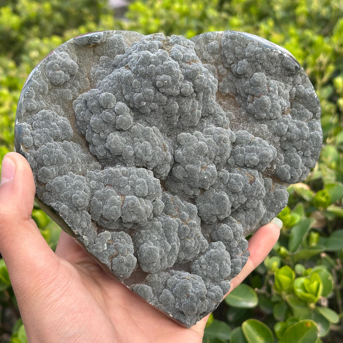 Rare Green Sugar Druzy Amethyst Heart on Stand, Uruguayan Botryoidal Crystal Geode Carving, Heart Chakra Healing Altar Decor Exact 2.87lb