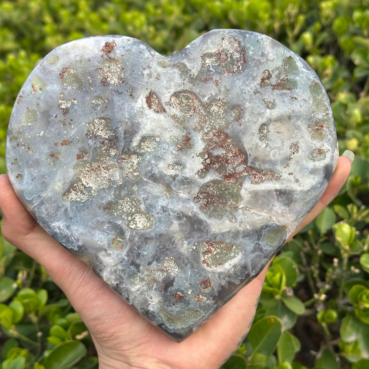Rare Green Sugar Druzy Amethyst Heart on Stand, Uruguayan Botryoidal Crystal Geode Carving, Heart Chakra Healing Altar Decor Exact 2.87lb - view 9