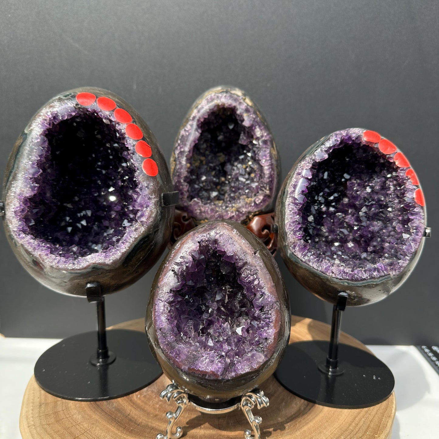 Polished Brazilian Amethyst Dragon Egg on Custom Stand, Dark Purple Geode Cave, Crystal Altar Decor Pick Exact Specimen A B C D