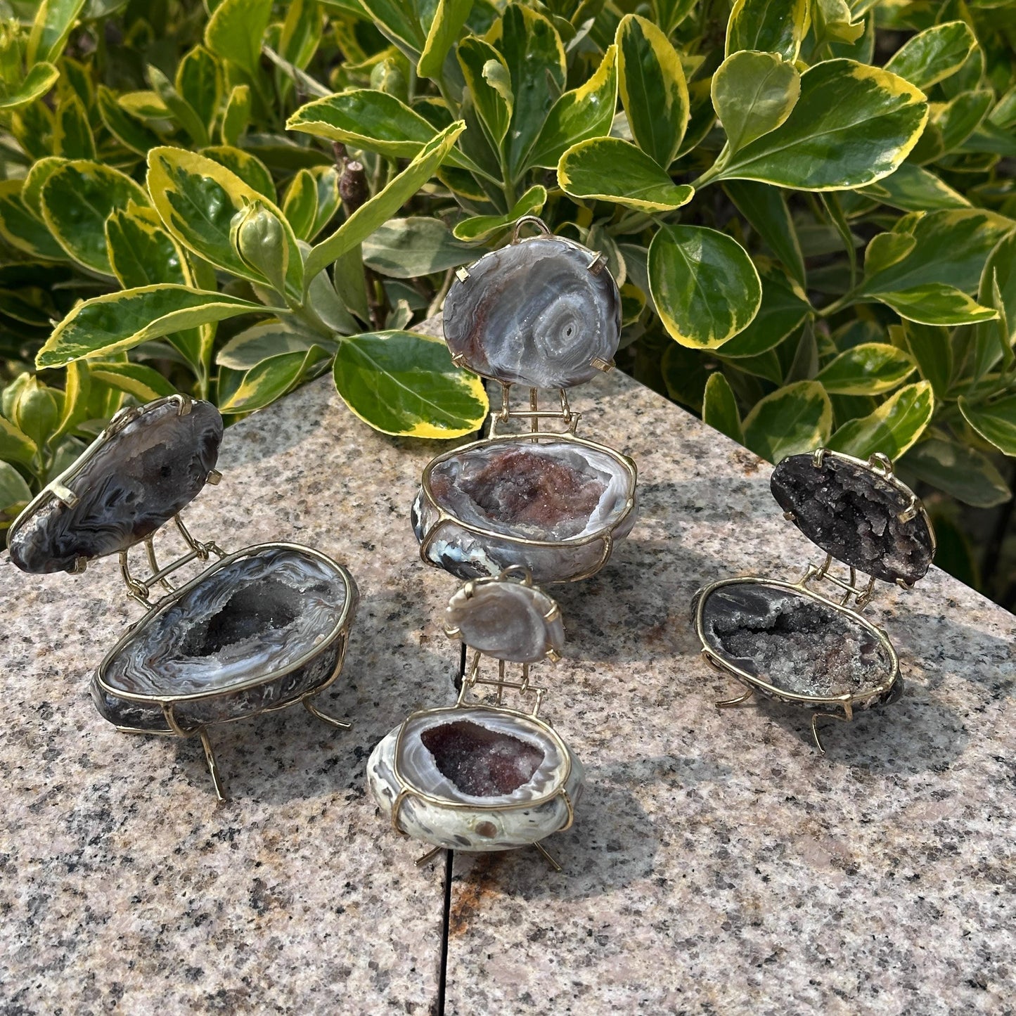 Natural Agate Geode Jewelry Box, Brazilian Sugar Druzy Crystal Trinket Case on Metal Stand, Ring Bearer Pick Exact A-D