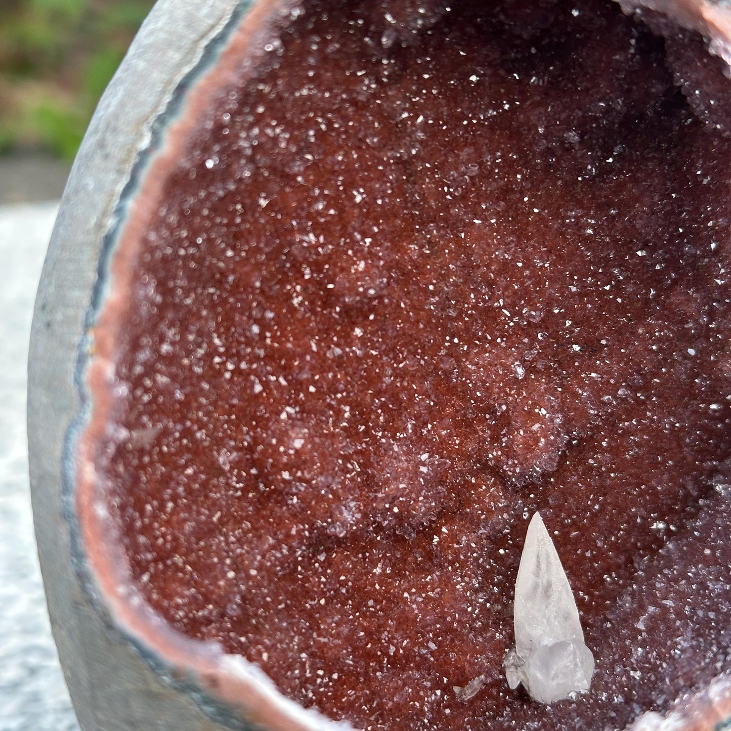 Rare Red Amethyst Geode Cave with Calcite Symbiosis, Uruguayan Sugar Druzy Crystal Nest, Polished Quartz Altar Decor Exact 2.65lb - view 8