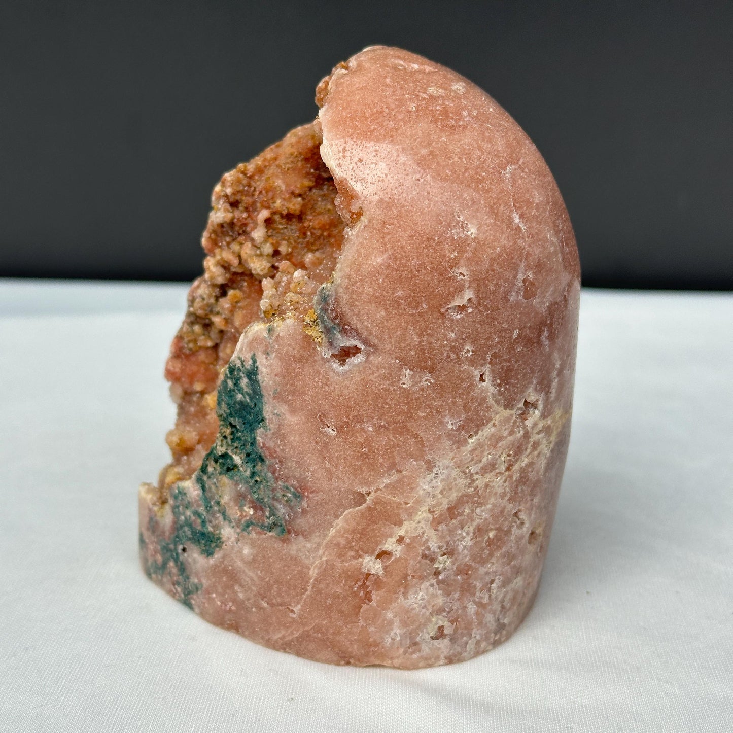 Chunky Pink Amethyst Freeform Geode, Polished Brazilian Crystal Standing Stone with Green Symbiosis, Earthy Room Decor Exact 2.04lb