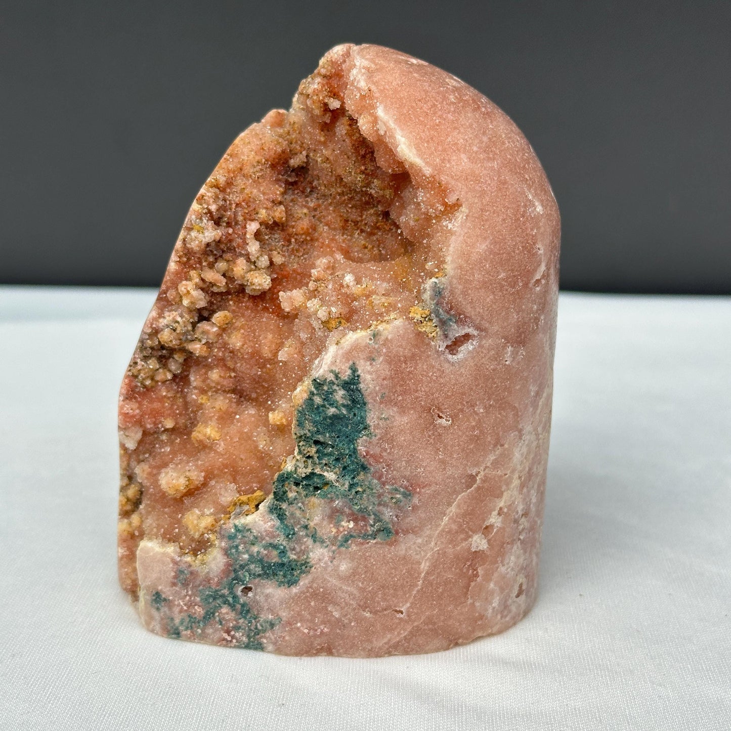 Chunky Pink Amethyst Freeform Geode, Polished Brazilian Crystal Standing Stone with Green Symbiosis, Earthy Room Decor Exact 2.04lb - view 2