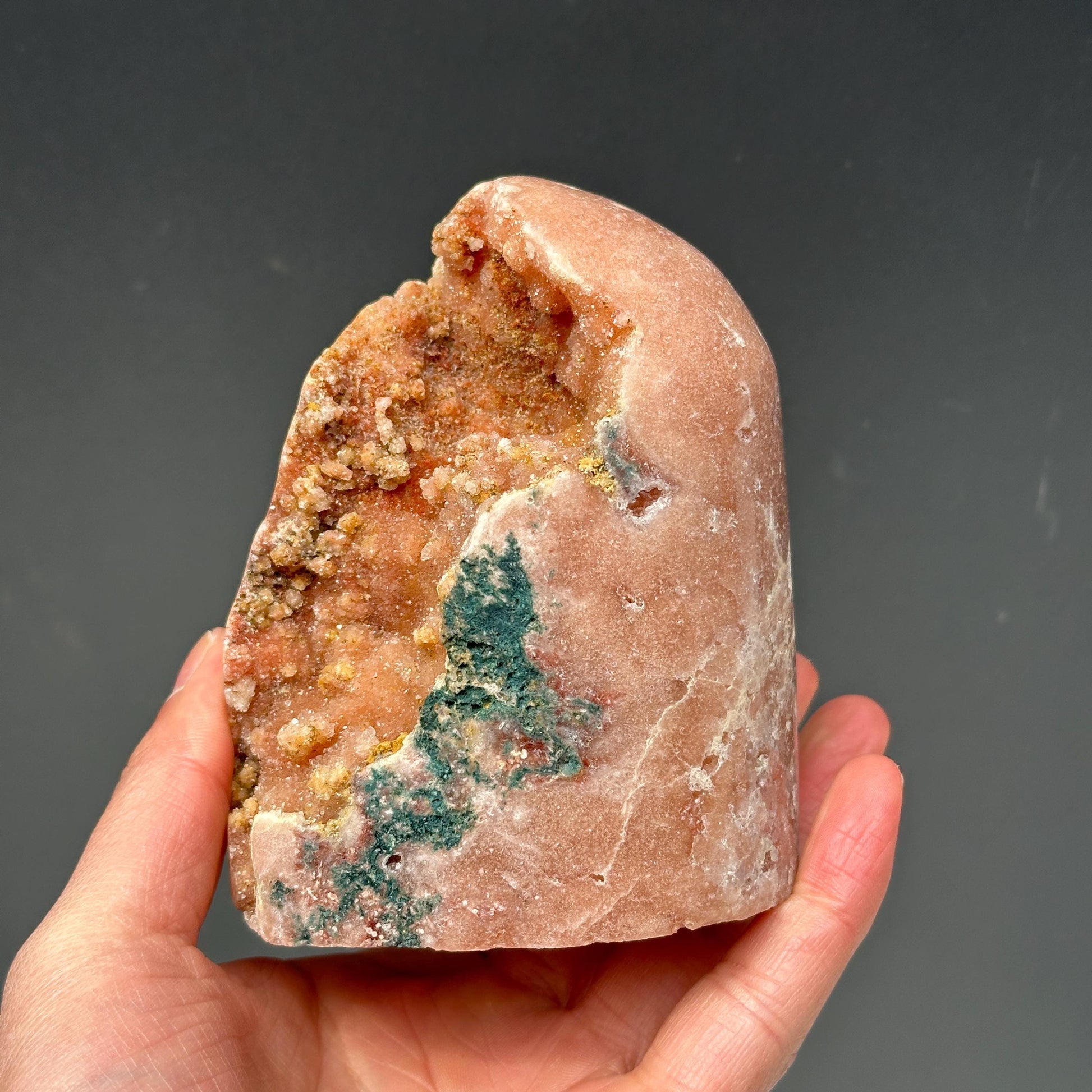 Chunky Pink Amethyst Freeform Geode, Polished Brazilian Crystal Standing Stone with Green Symbiosis, Earthy Room Decor Exact 2.04lb - view 8