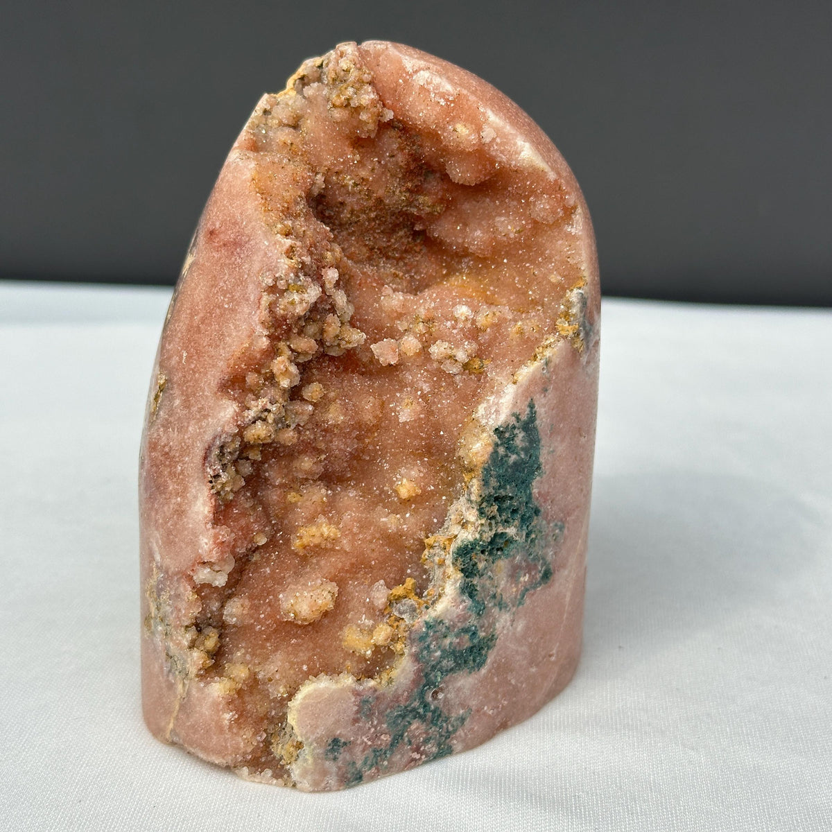 Chunky Pink Amethyst Freeform Geode, Polished Brazilian Crystal Standing Stone with Green Symbiosis, Earthy Room Decor Exact 2.04lb - view 7