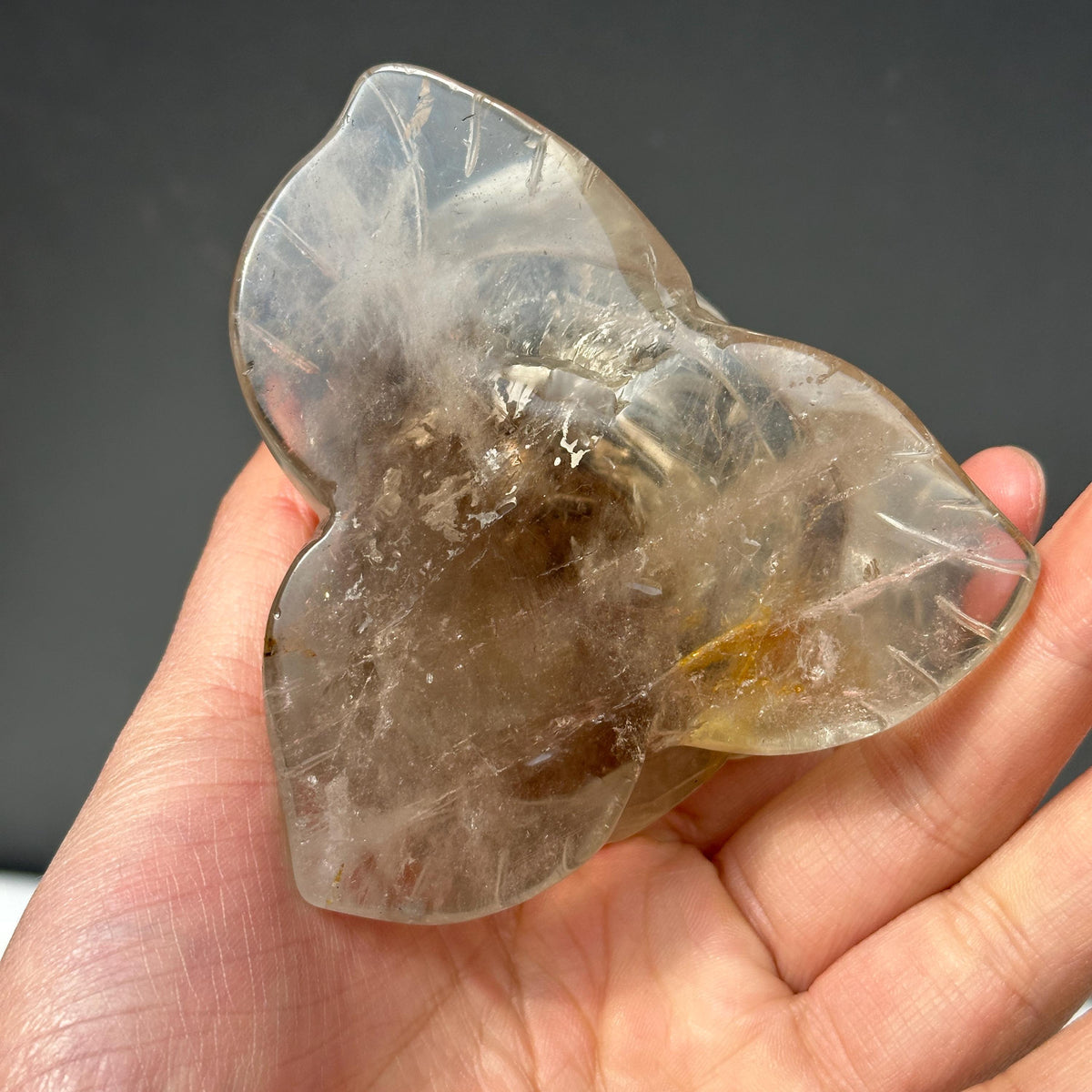 Hand-Carved Smoky Quartz Flower with Stand, Translucent Brazilian Tea Crystal Rose Sculpture, Grounding Decor Exact Specimen 0.82lb - view 8