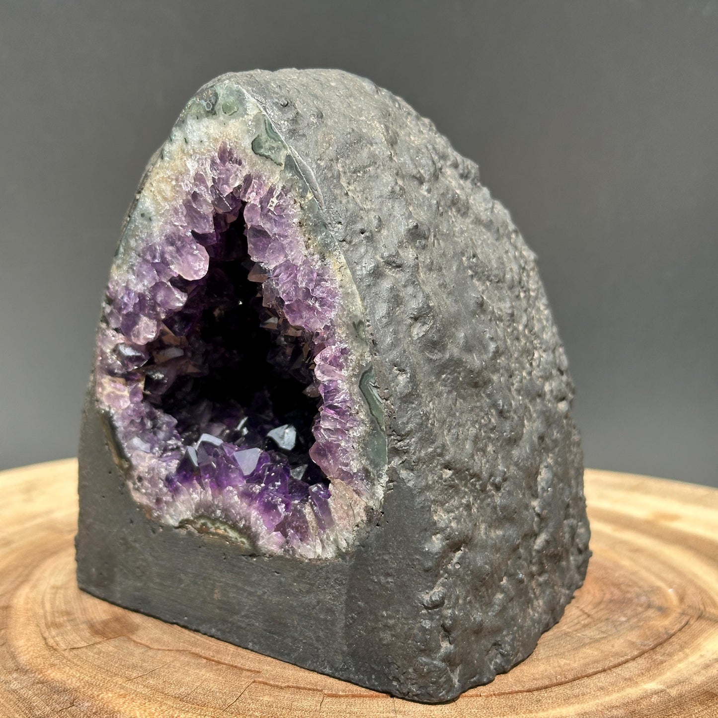 Rare Uruguayan Amethyst Geode Cave, Deep Purple Quartz with Record Keeper Markings, Etched Crystal Altar Decor Exact 3.64lb
