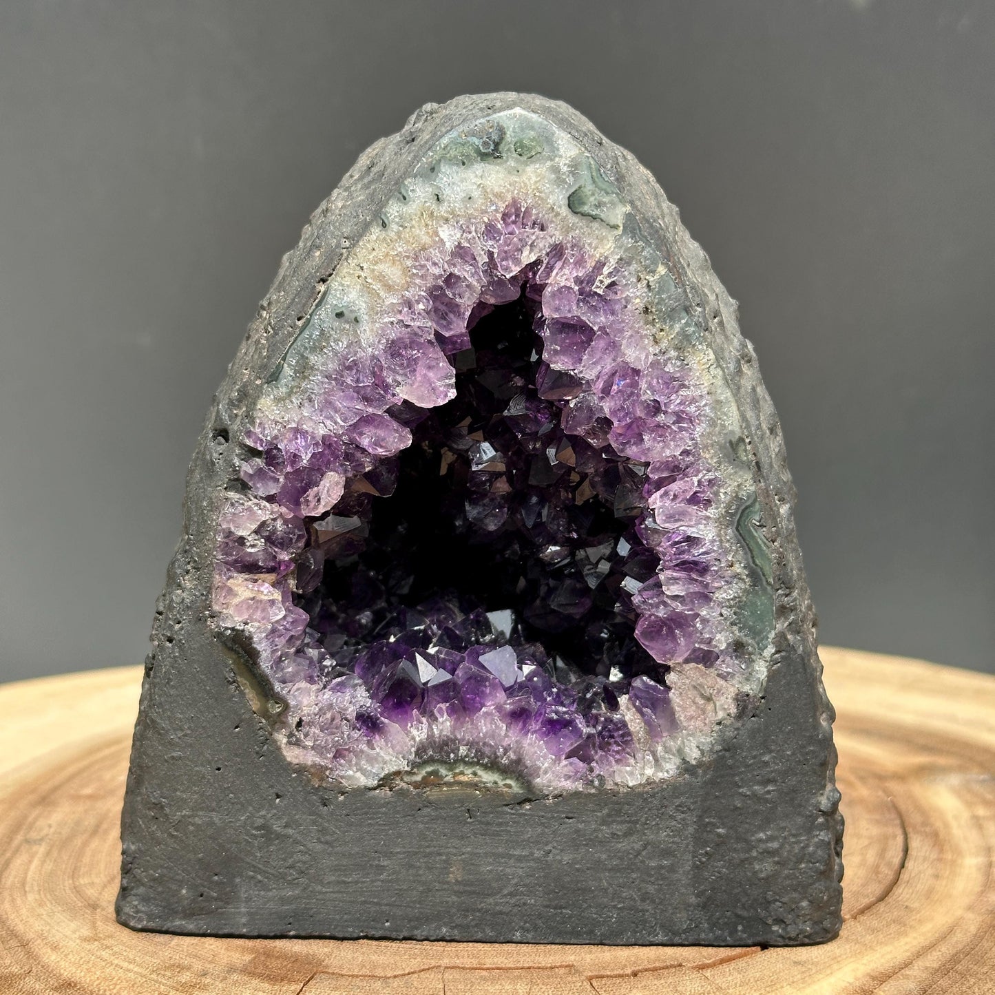 Rare Uruguayan Amethyst Geode Cave, Deep Purple Quartz with Record Keeper Markings, Etched Crystal Altar Decor Exact 3.64lb