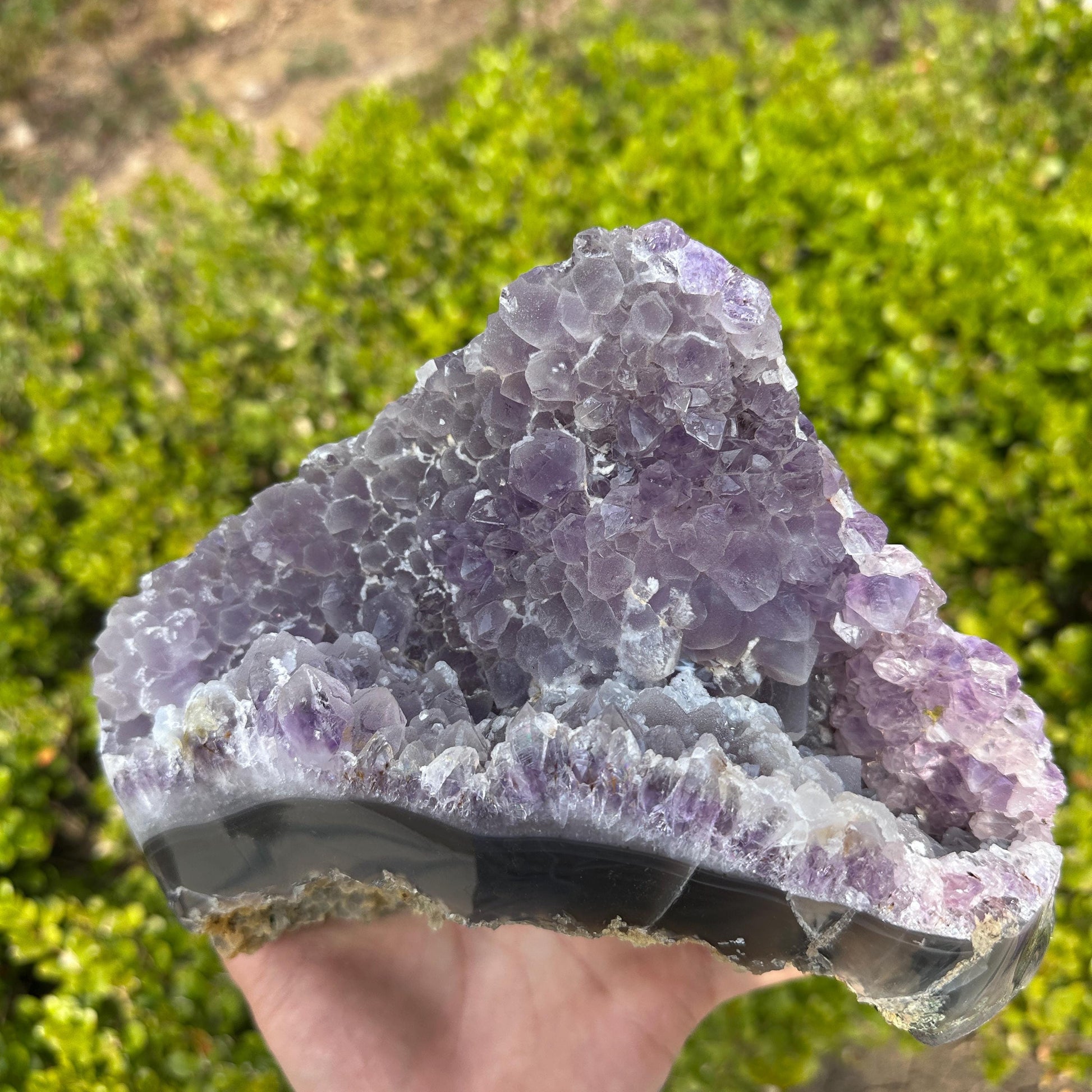 Massive Brazilian Sugar Druzy Amethyst Cluster, Polished Banded Agate Crystal Geode Freeform, Healing Altar Decor Exact 6.17lb - view 6