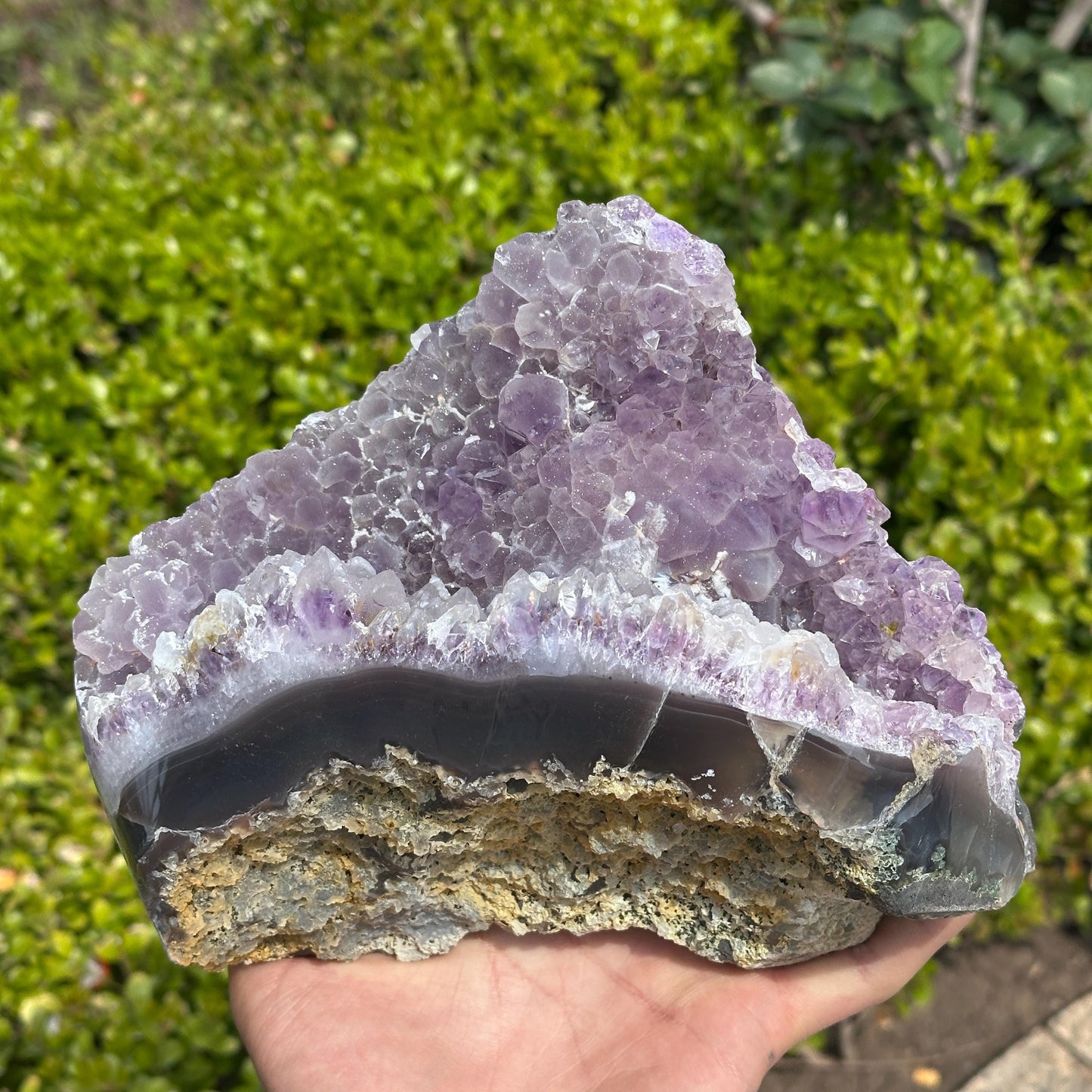 Massive Brazilian Sugar Druzy Amethyst Cluster, Polished Banded Agate Crystal Geode Freeform, Healing Altar Decor Exact 6.17lb
