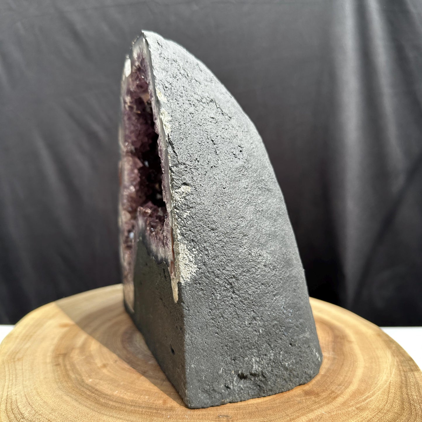 Brazilian Amethyst Cathedral, Rare Calcite & Golden Rutile Symbiosis, Rutilated Quartz Geode Cave, Wealth Decor Exact 6.61lb