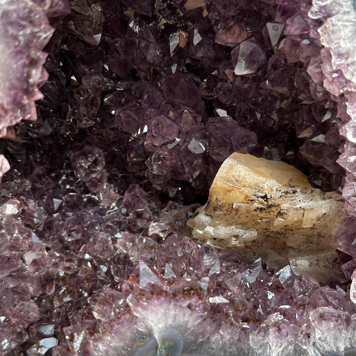 Brazilian Amethyst Cathedral, Rare Calcite & Golden Rutile Symbiosis, Rutilated Quartz Geode Cave, Wealth Decor Exact 6.61lb - view 10