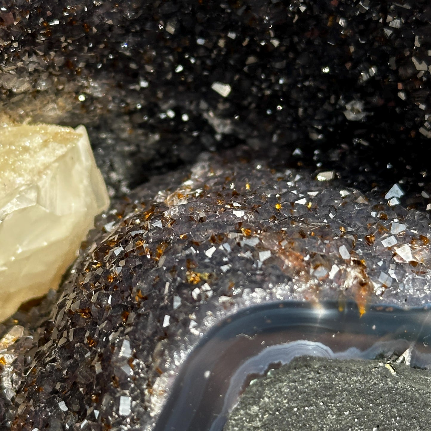 Matching Brazilian Amethyst Geode Pair, Rare Calcite & Golden Rutile Symbiosis Crystal Cave Set, Feng Shui Wealth Gates Exact Set 14.1lb