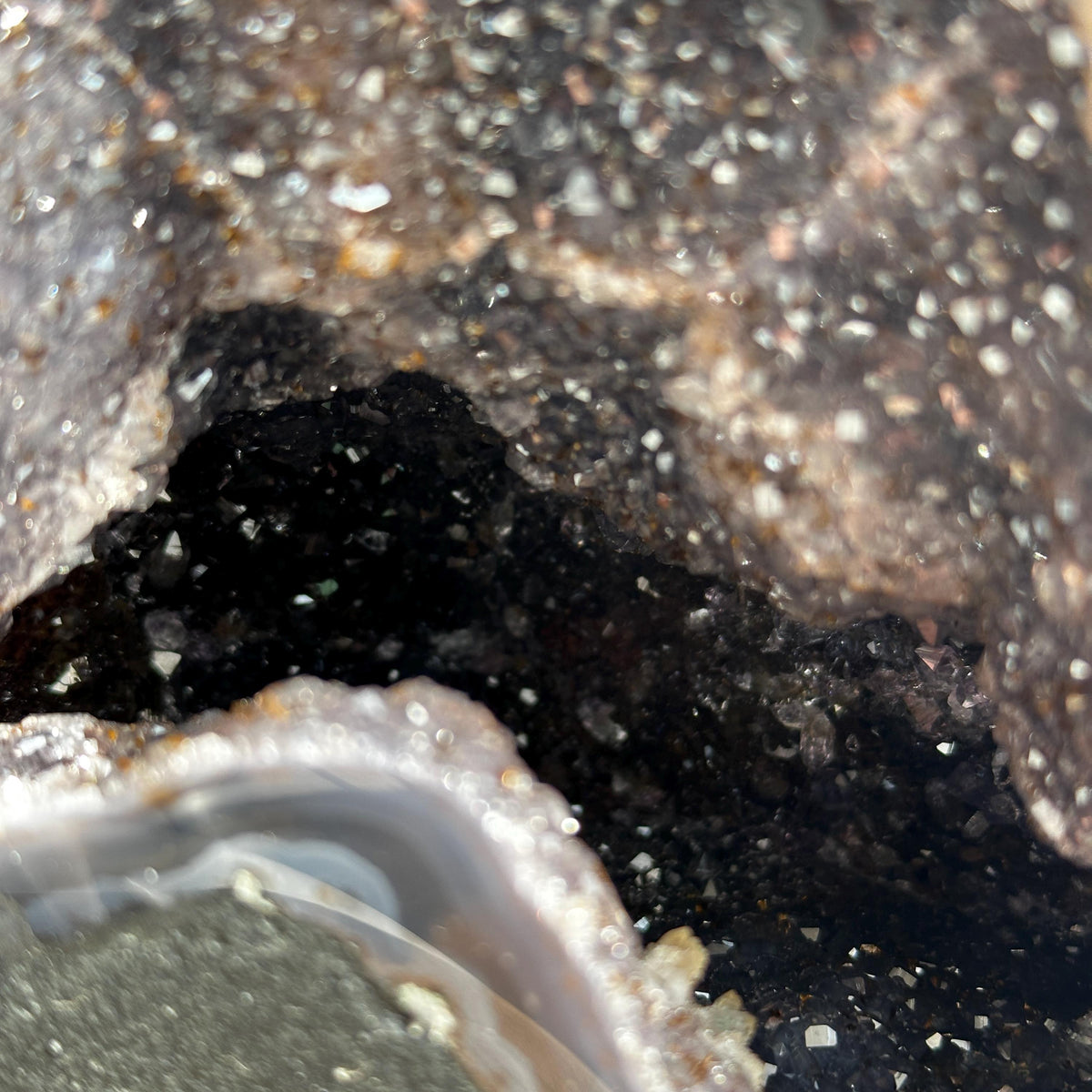 Matching Brazilian Amethyst Geode Pair, Rare Calcite & Golden Rutile Symbiosis Crystal Cave Set, Feng Shui Wealth Gates Exact Set 14.1lb - view 8