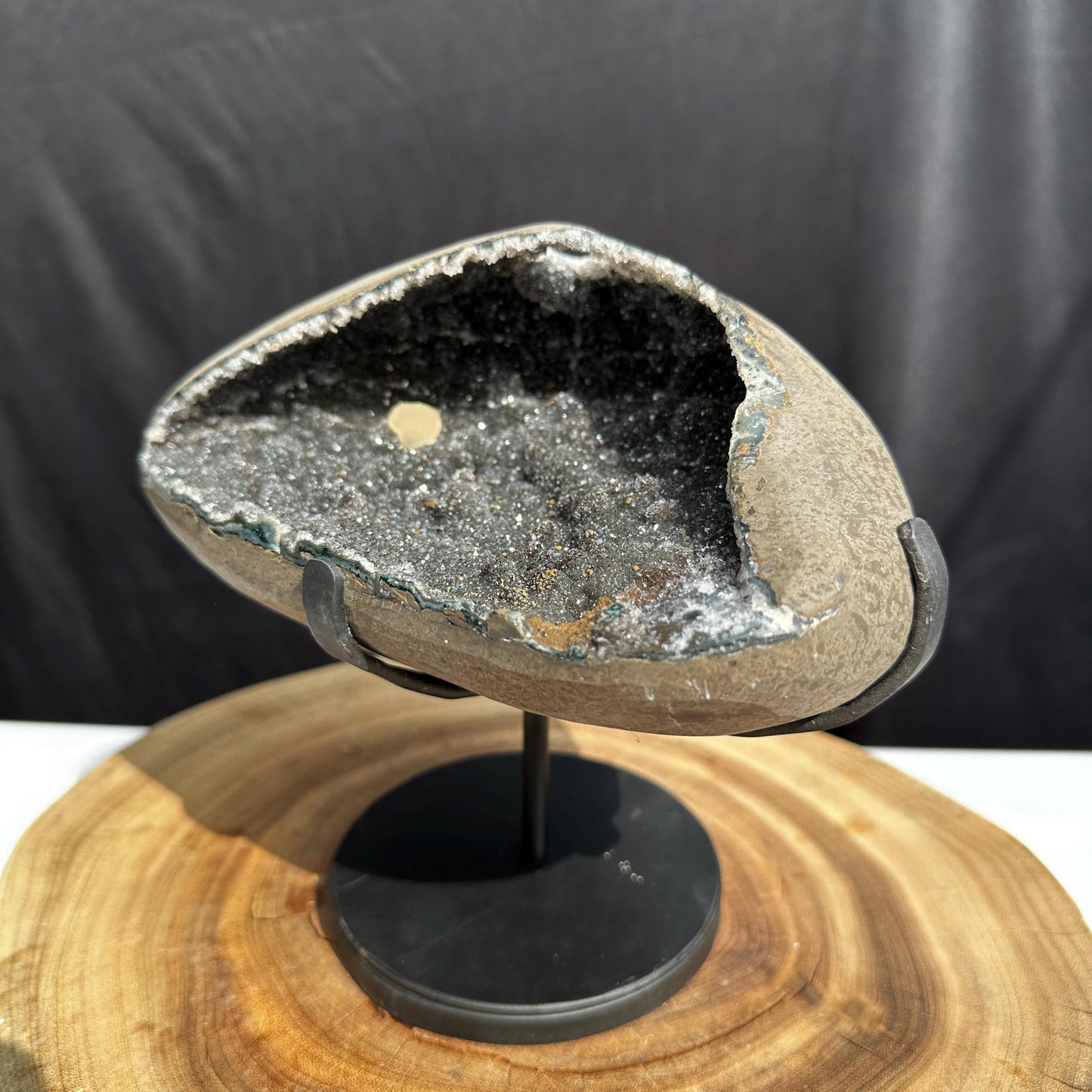 Rare Uruguayan Amethyst Geode Bowl on Custom Stand, Dark Purple Crystal Cave with Black Silk Inclusions, Wealth Basin Exact Specimen 4.52lb - view 3