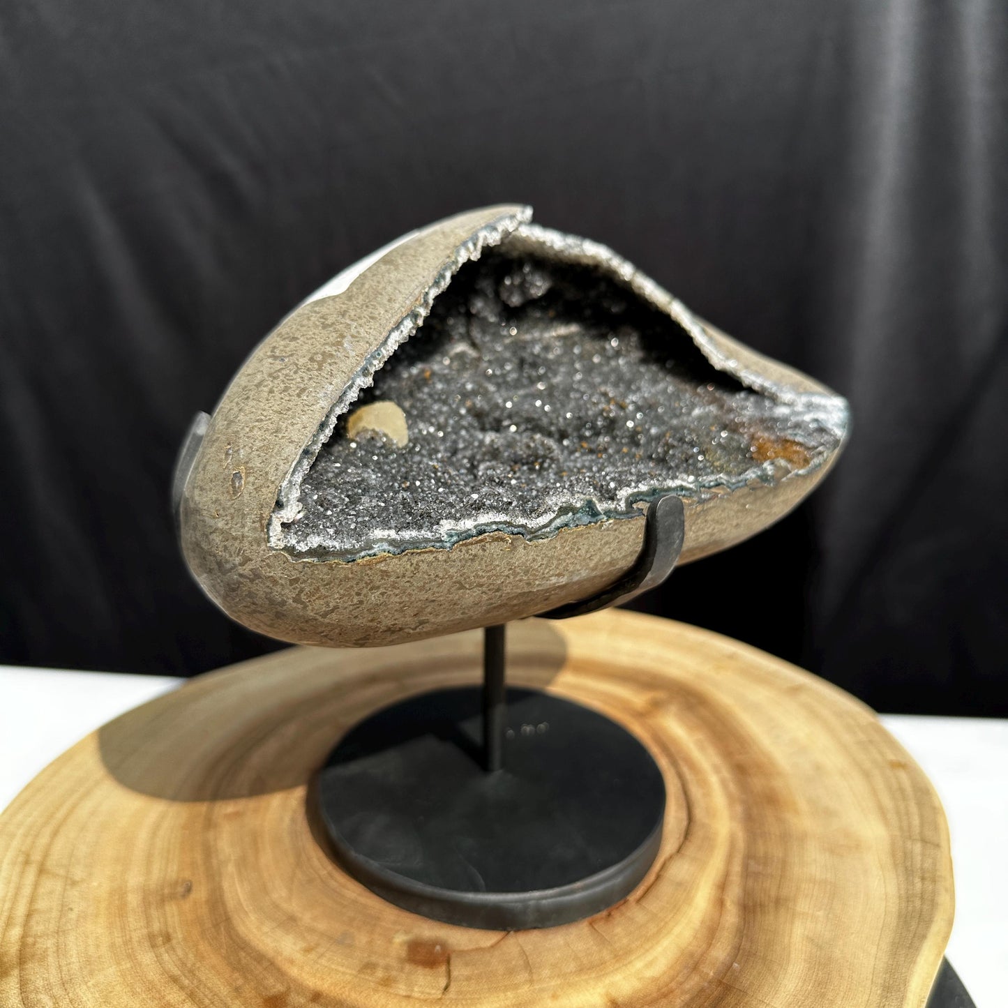 Rare Uruguayan Amethyst Geode Bowl on Custom Stand, Dark Purple Crystal Cave with Black Silk Inclusions, Wealth Basin Exact Specimen 4.52lb - view 8