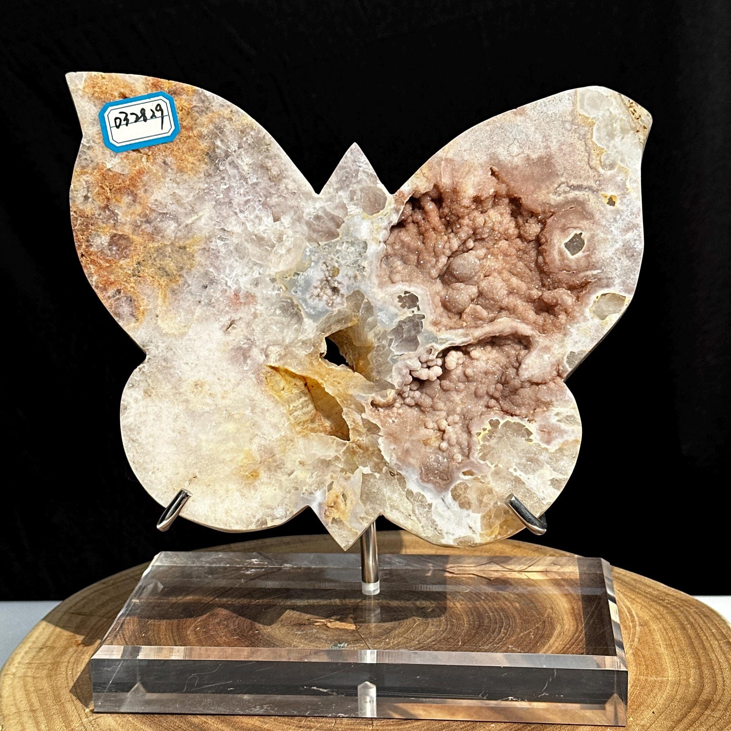 Massive Botryoidal Pink Amethyst Butterfly on Stand, Brazilian Sugar Druzy Crystal Wings, Polished Geode Freeform Decor Exact 4.63lb