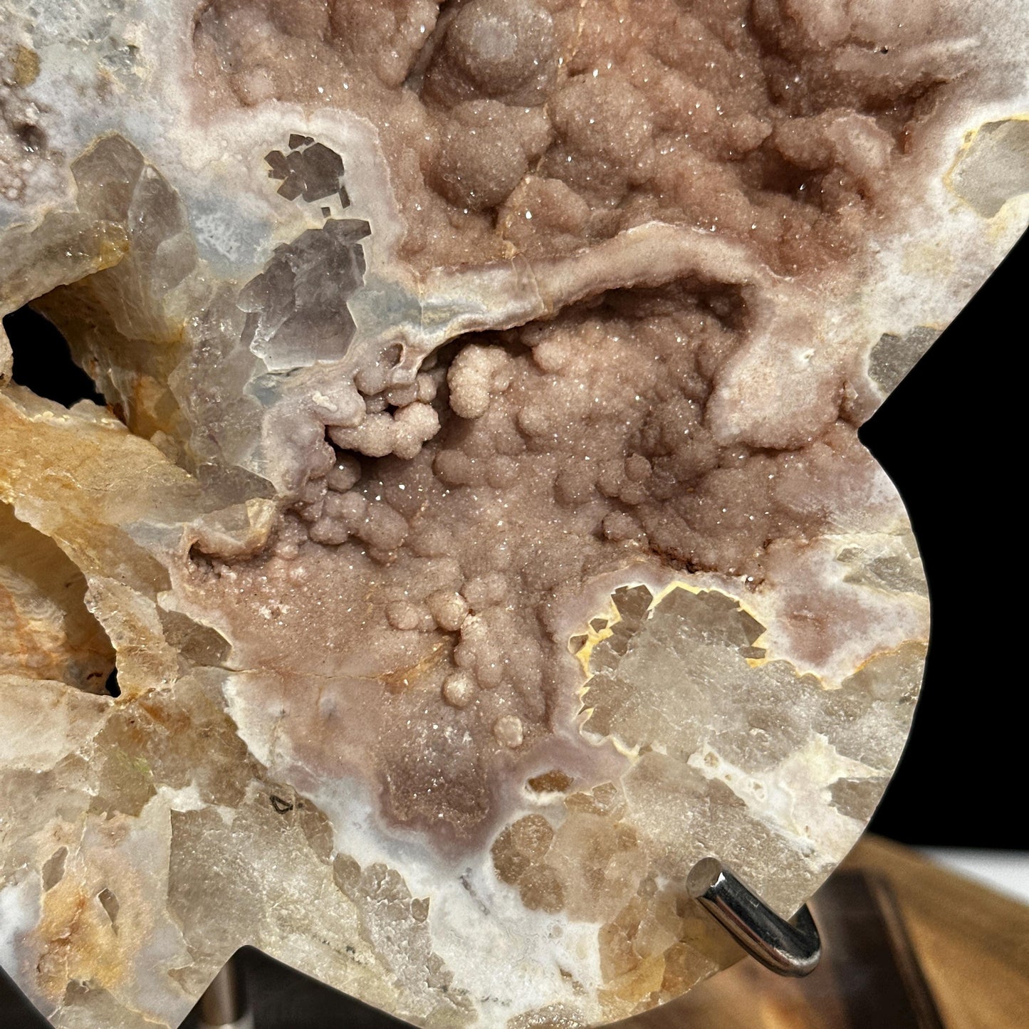 Massive Botryoidal Pink Amethyst Butterfly on Stand, Brazilian Sugar Druzy Crystal Wings, Polished Geode Freeform Decor Exact 4.63lb
