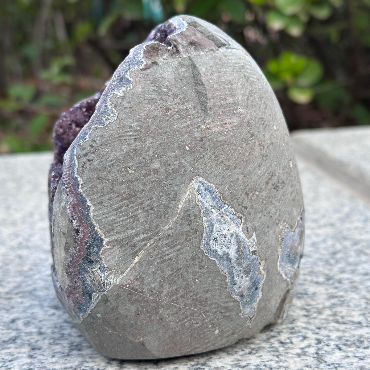 Rare Uruguayan Amethyst Geode Cave, Colorful Agate Banding with Twin Calcite Symbiosis, Dark Purple Crystal Wealth Basin Exact 2.65lb - view 10