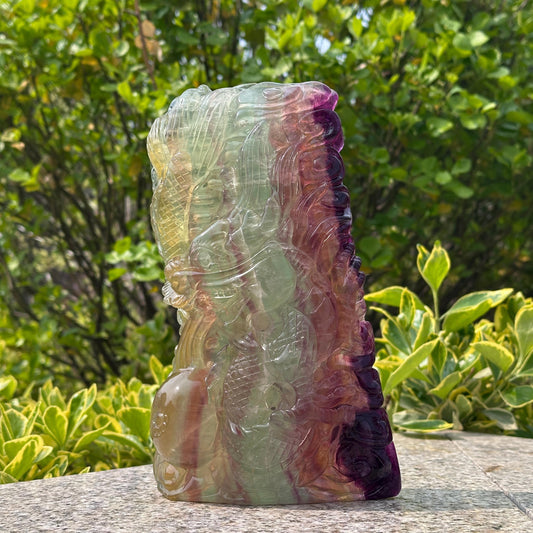 Massive Rainbow Fluorite Dragon Carving, Hand-Carved Colorful Crystal Sculpture, Feng Shui Protector Decor Exact Specimen 5.29lb
