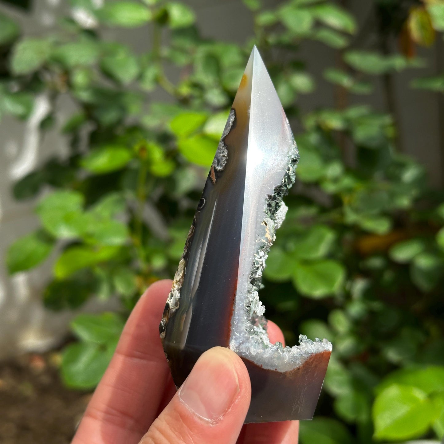 Rare Brazilian Agate Tower with Green Calcite Symbiosis, Polished Druzy Crystal Point, Enchanted Forest Core Decor, Pick Exact A-D