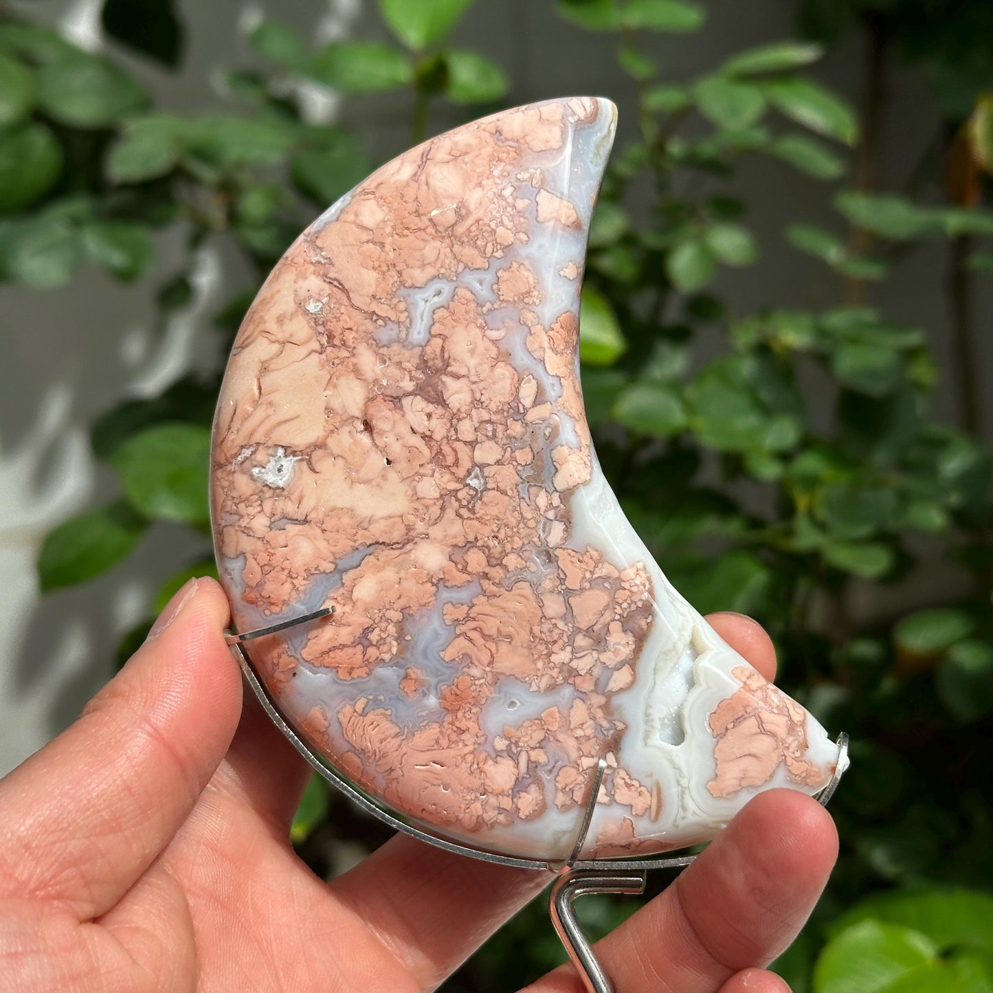 Natural Red Agate Crescent Moon on Zodiac Metal Stand, Polished Crystal Moon Carving, Celestial Witchy Decor Altar Centerpiece 7.5" - view 8