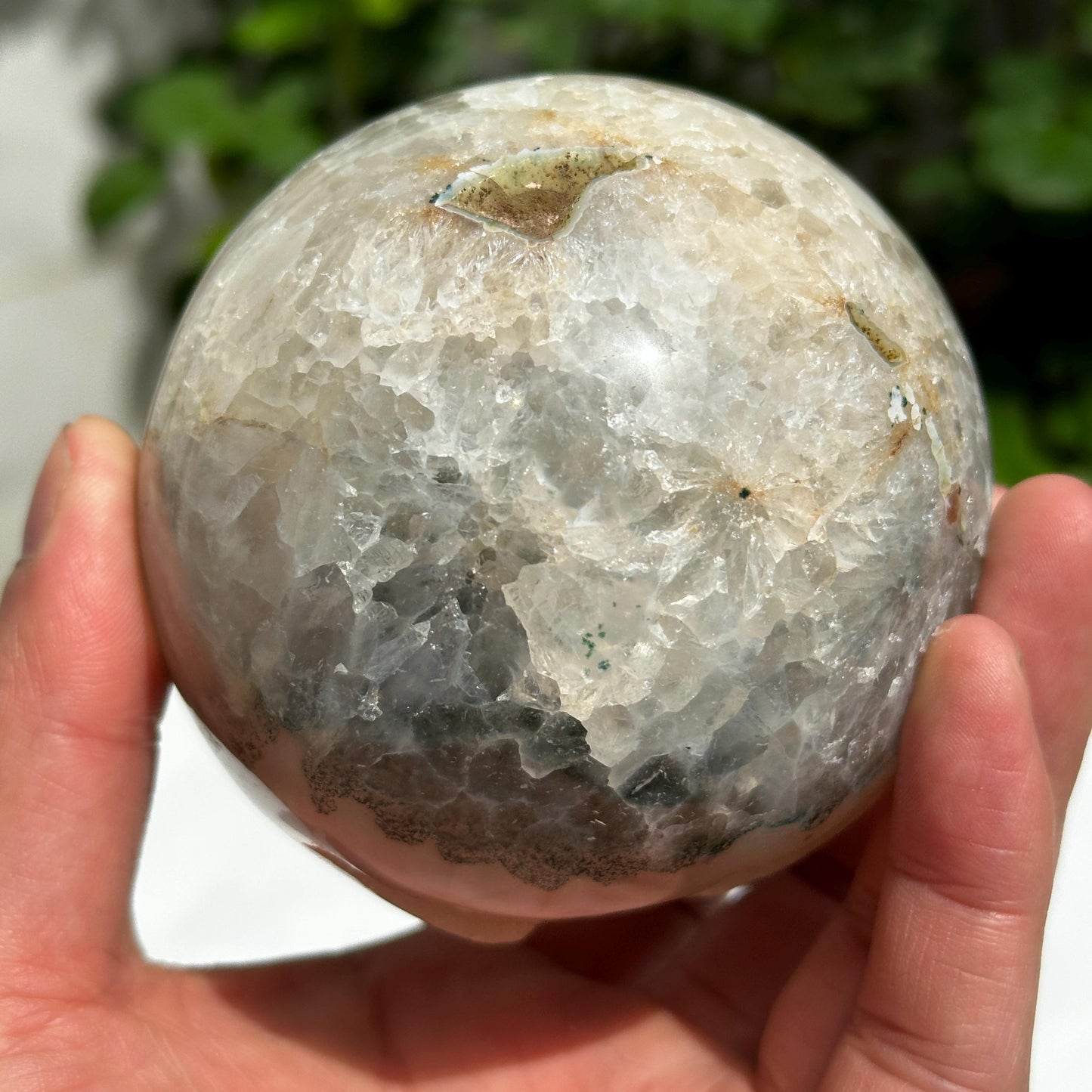 Natural Brazilian Agate Geode Sphere, Sugar Druzy Open Mouth Crystal Ball, Polished Smiling Agate with Free Stand, Exact Specimen 1.76lb