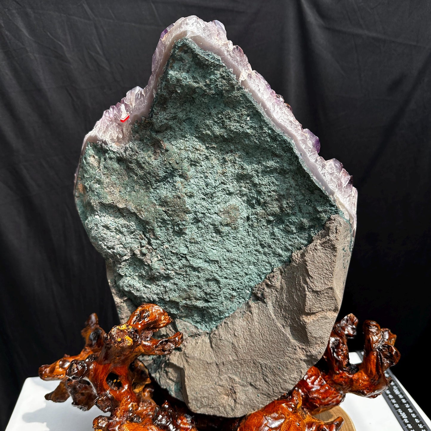 Massive 21.6lb Brazilian Amethyst Cluster, Rare Ice Cube Calcite & Red Rutile Symbiosis on Wood Stand, Giant Museum Specimen Exact