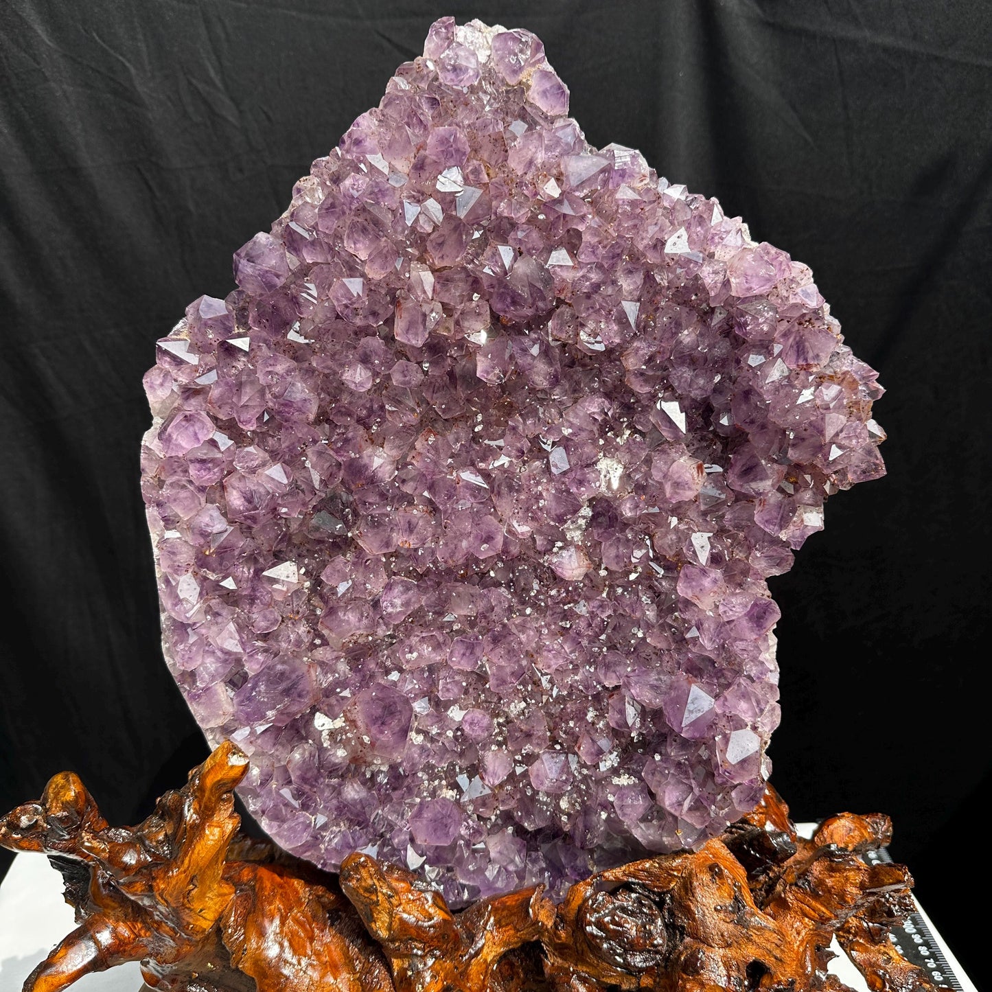Massive 21.6lb Brazilian Amethyst Cluster, Rare Ice Cube Calcite & Red Rutile Symbiosis on Wood Stand, Giant Museum Specimen Exact