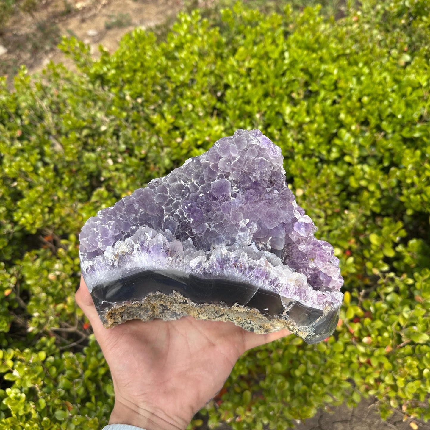 Massive Brazilian Sugar Druzy Amethyst Cluster, Polished Banded Agate Crystal Geode Freeform, Healing Altar Decor Exact 6.17lb
