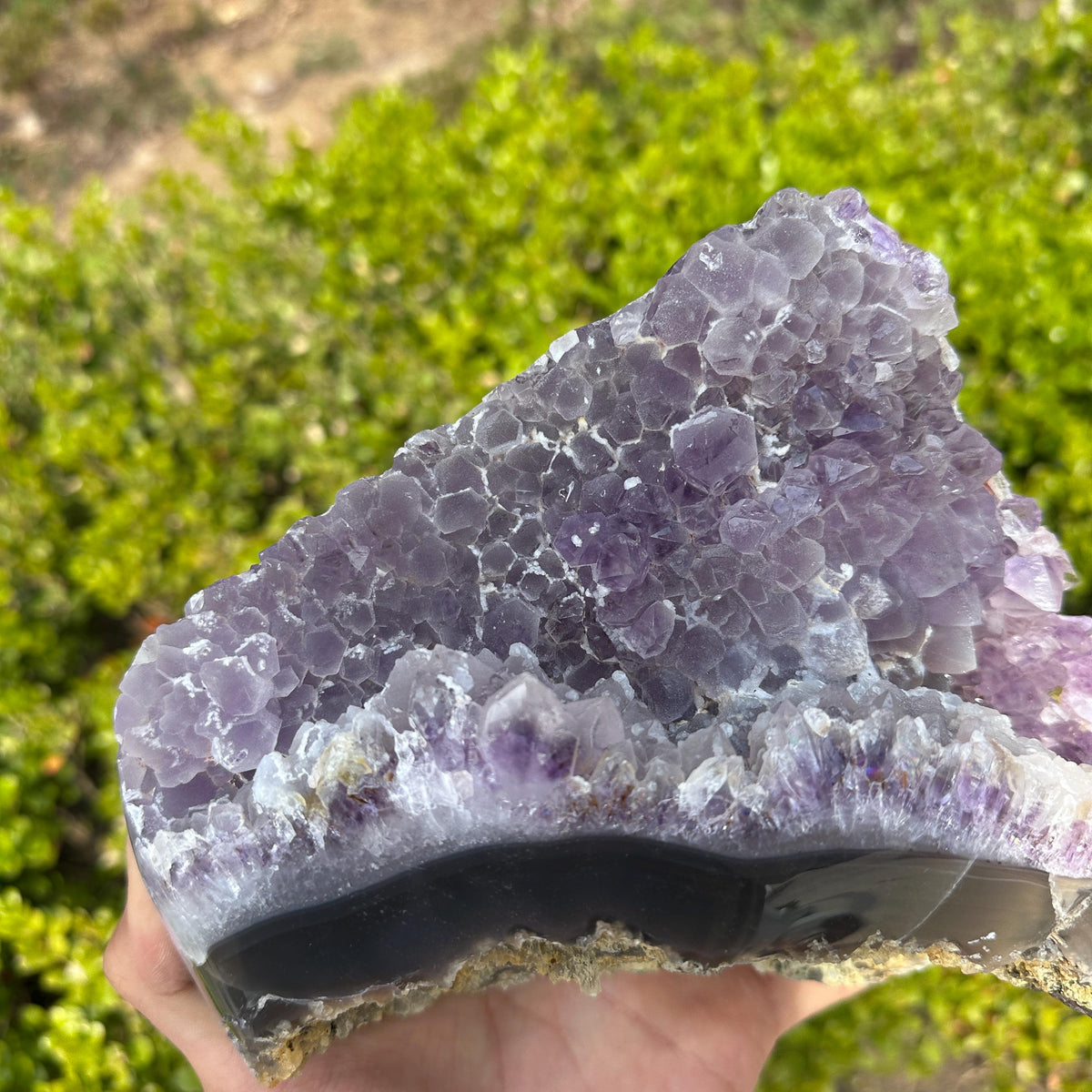 Massive Brazilian Sugar Druzy Amethyst Cluster, Polished Banded Agate Crystal Geode Freeform, Healing Altar Decor Exact 6.17lb - view 7