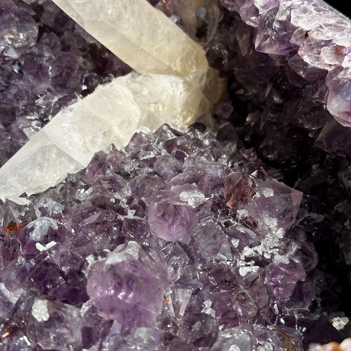 Massive 24lb Brazilian Amethyst Geode Basin, Rare Calcite & Rutile Symbiosis, Polished Green Matrix Crystal Cave Exact Specimen - view 7