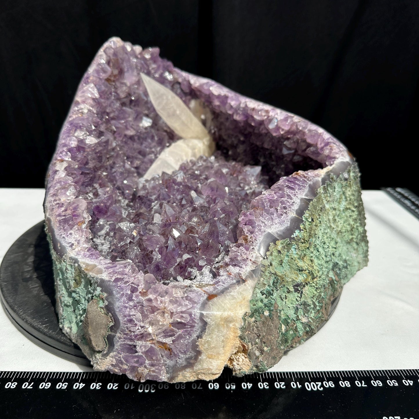 Massive 24lb Brazilian Amethyst Geode Basin, Rare Calcite & Rutile Symbiosis, Polished Green Matrix Crystal Cave Exact Specimen - view 3