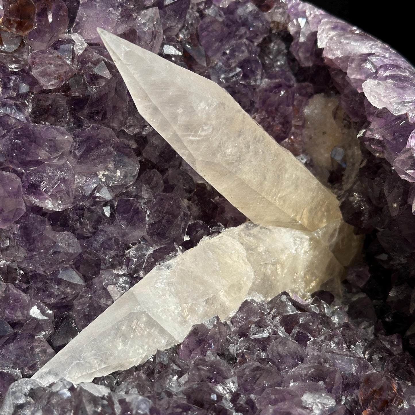 Massive 24lb Brazilian Amethyst Geode Basin, Rare Calcite & Rutile Symbiosis, Polished Green Matrix Crystal Cave Exact Specimen - view 10