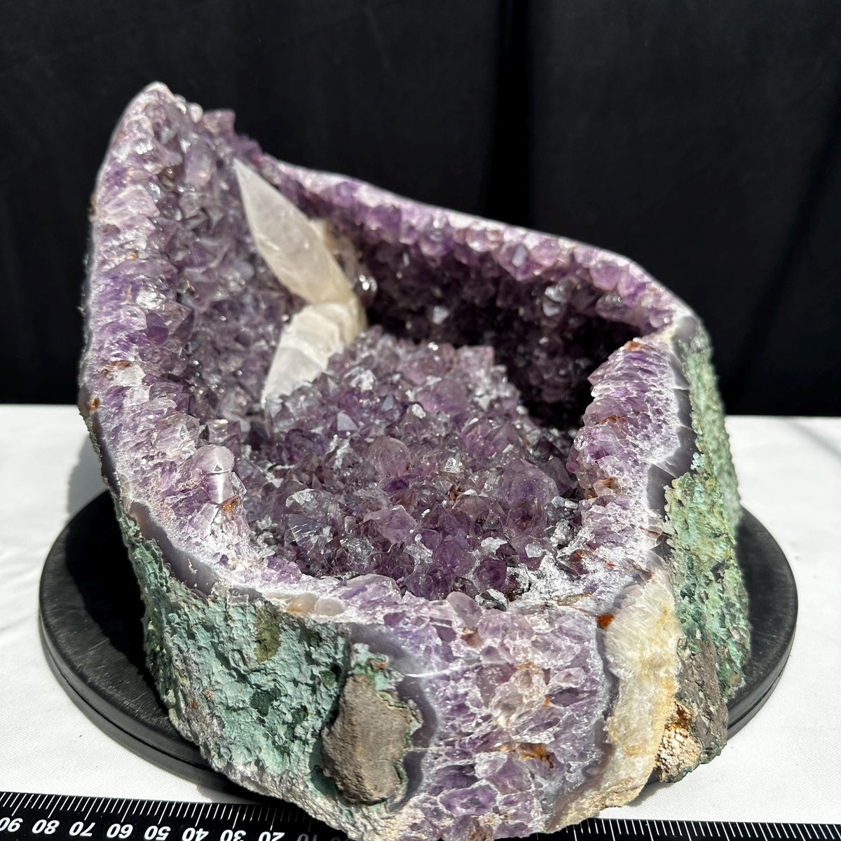 Massive 24lb Brazilian Amethyst Geode Basin, Rare Calcite & Rutile Symbiosis, Polished Green Matrix Crystal Cave Exact Specimen - view 9