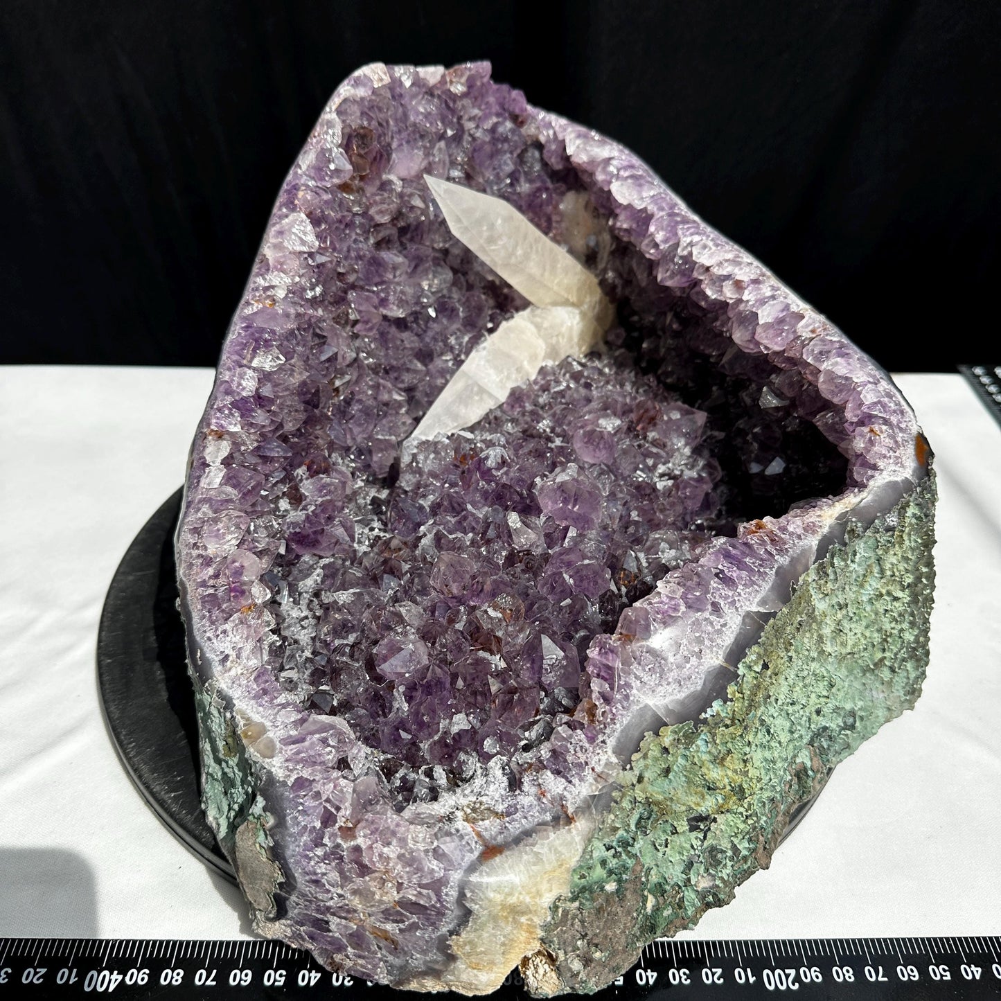 Massive 24lb Brazilian Amethyst Geode Basin, Rare Calcite & Rutile Symbiosis, Polished Green Matrix Crystal Cave Exact Specimen - view 8