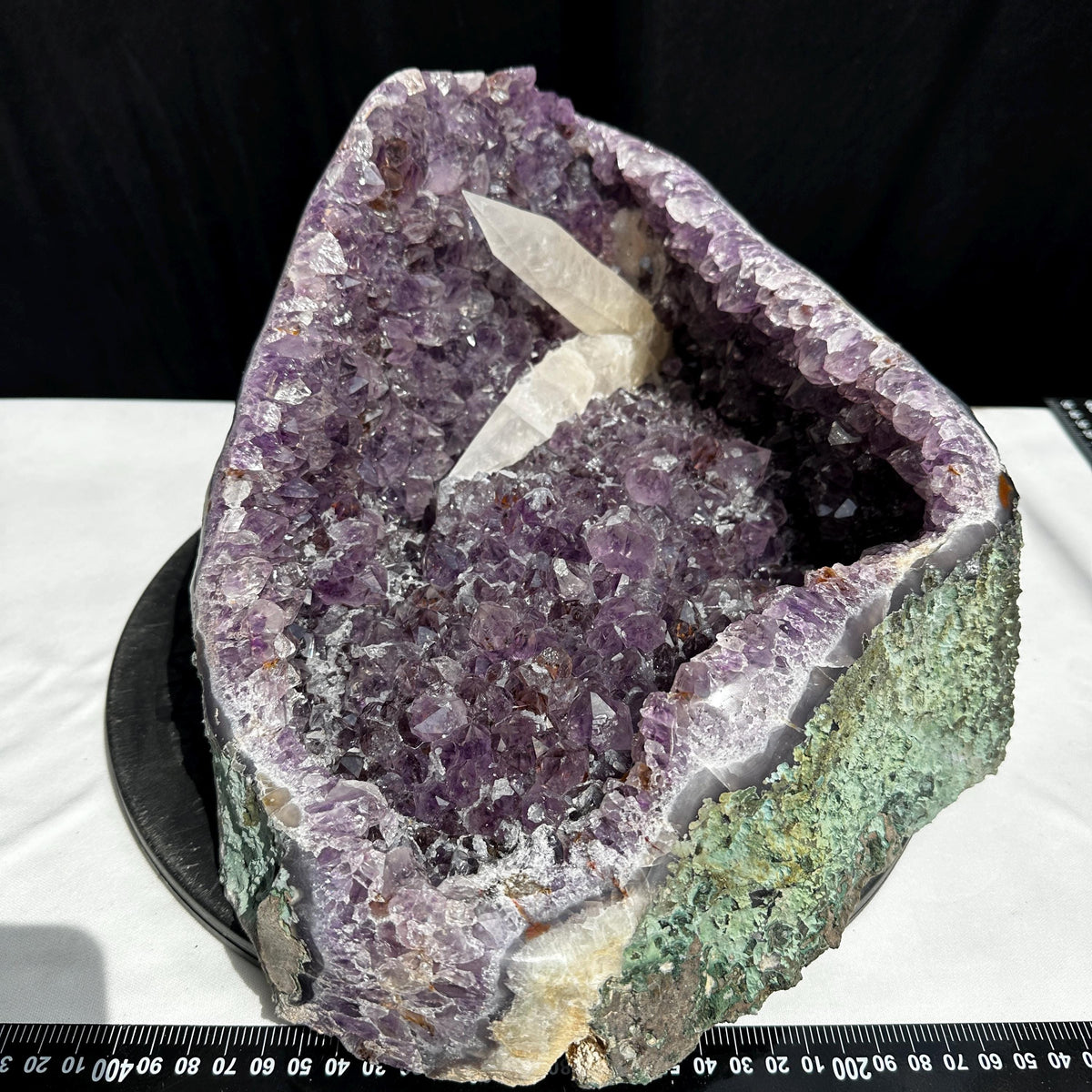 Massive 24lb Brazilian Amethyst Geode Basin, Rare Calcite & Rutile Symbiosis, Polished Green Matrix Crystal Cave Exact Specimen - view 8