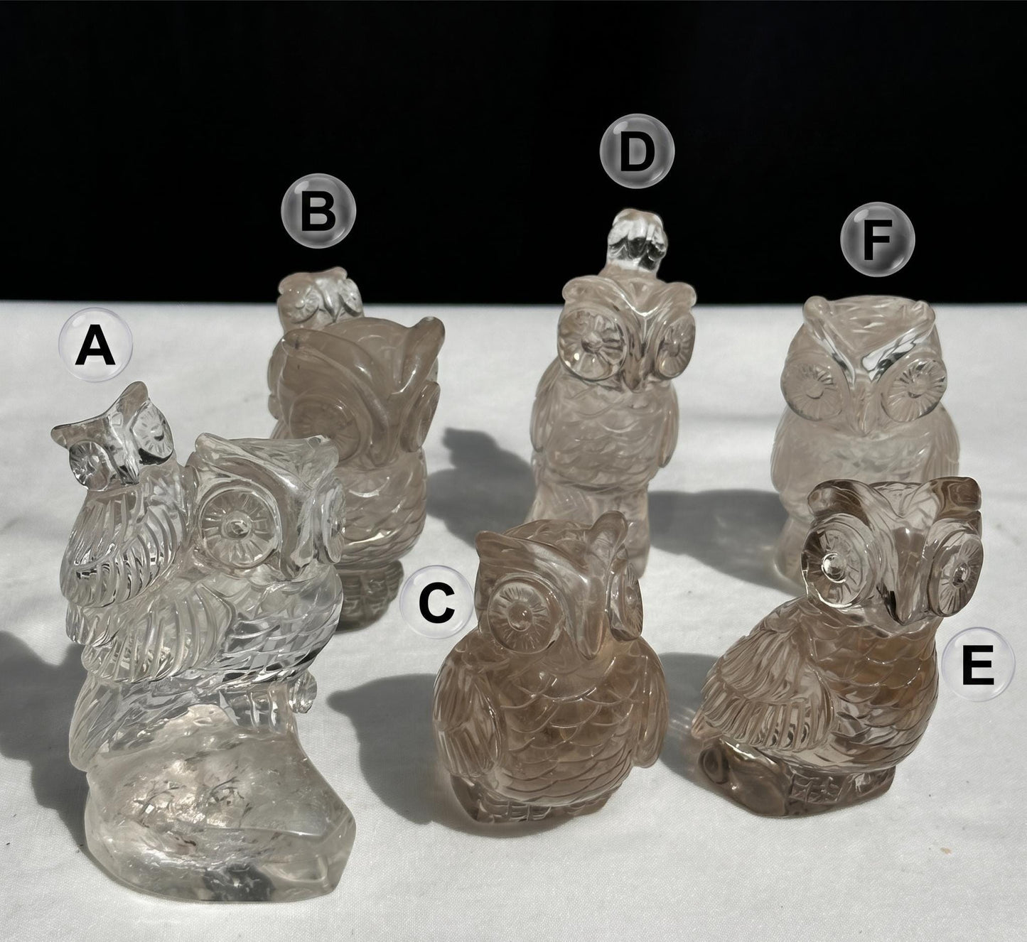 Natural Clear & Smoky Quartz Owl Carving, Hand Carved Crystal Bird Sculpture, Witchy Familiar Altar Decor Pick Exact Specimen A-F