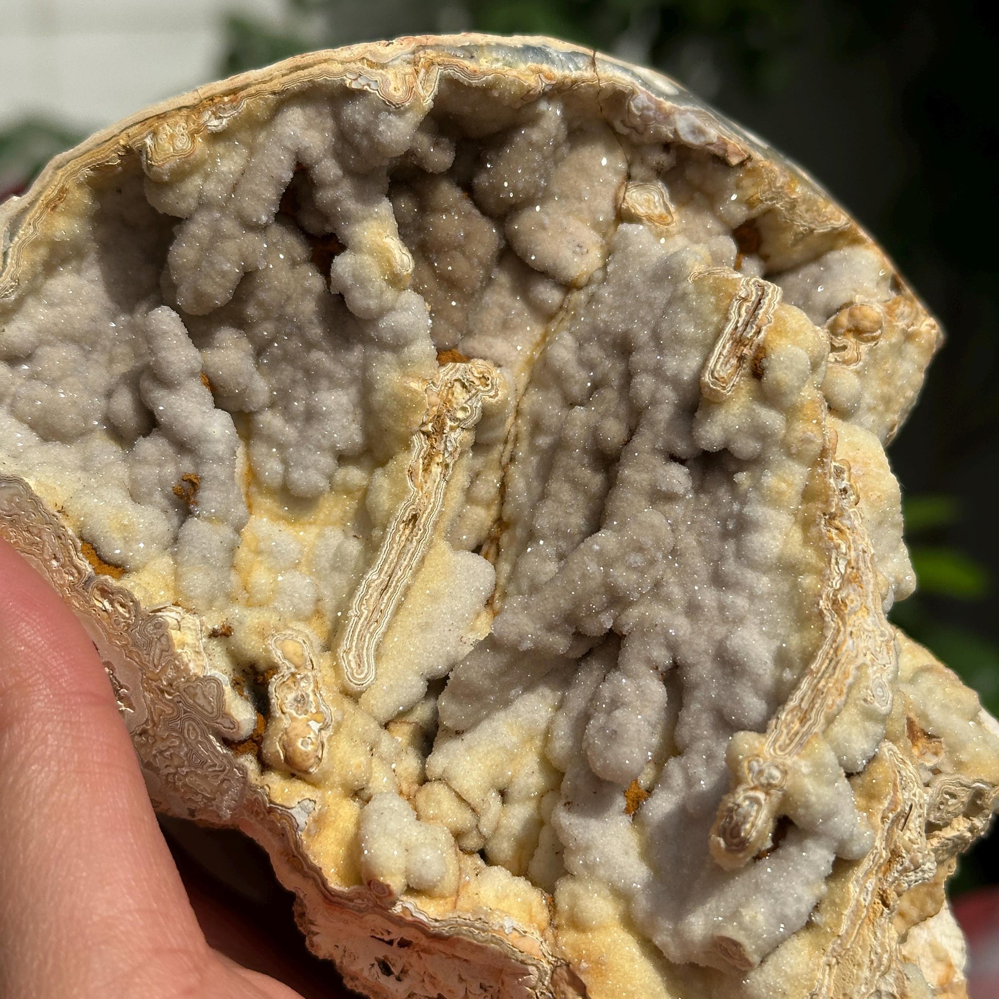 Highly Rare Brazilian Sugar Druzy Agate Mineral Specimen, Unique Triple Cavity Raw Crystal Geode, Collector Item, Alien Landscape 162g - view 6