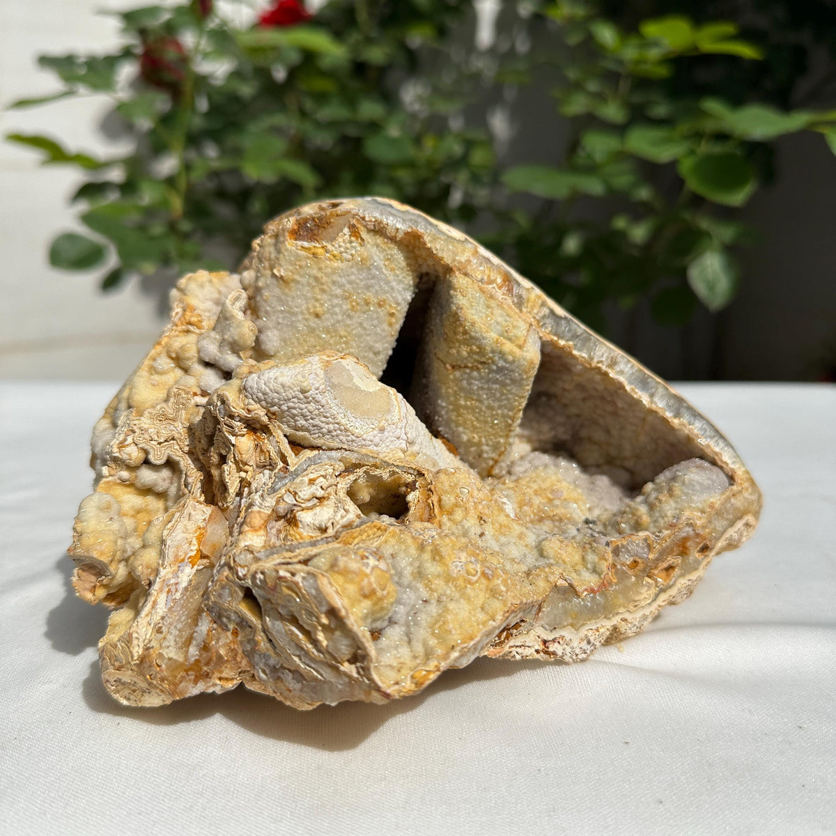 Highly Rare Brazilian Sugar Druzy Agate Mineral Specimen, Unique Triple Cavity Raw Crystal Geode, Collector Item, Alien Landscape 162g - view 8