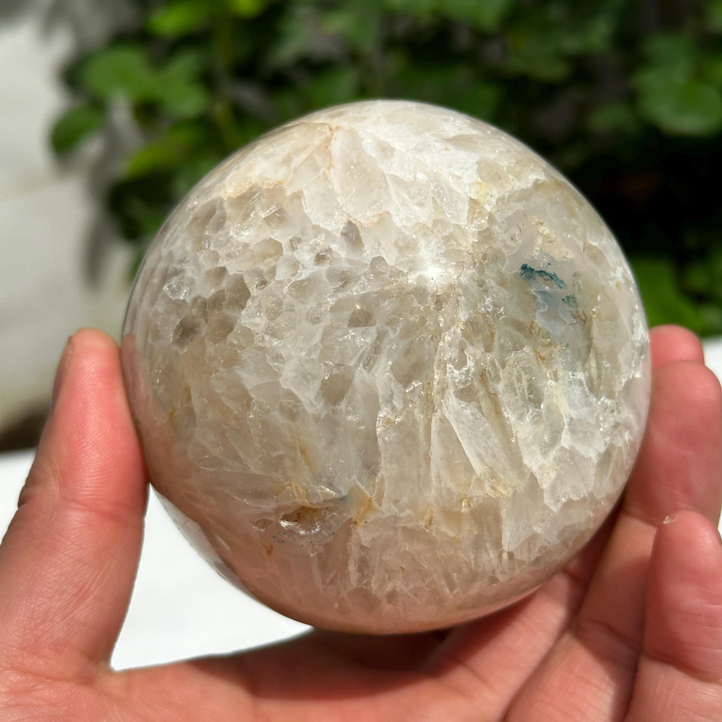 Natural Brazilian Agate Geode Sphere, Sugar Druzy Open Mouth Crystal Ball, Polished Smiling Agate with Free Stand, Exact Specimen 1.76lb
