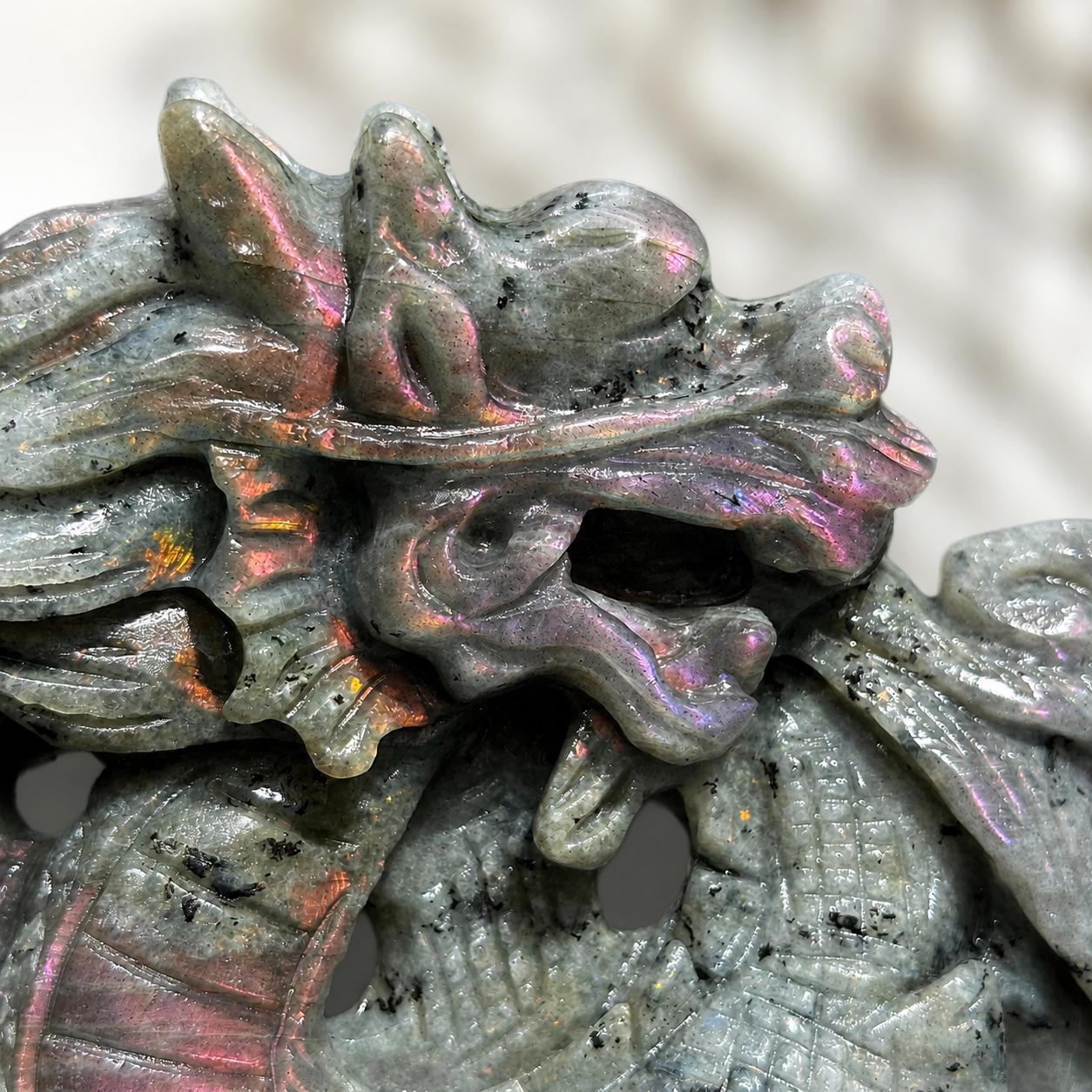 Hand Carved Labradorite Dragon, Purple Blue Flash Crystal Dragon Carving, Fantasy Stone Sculpture Pick Exact A-C