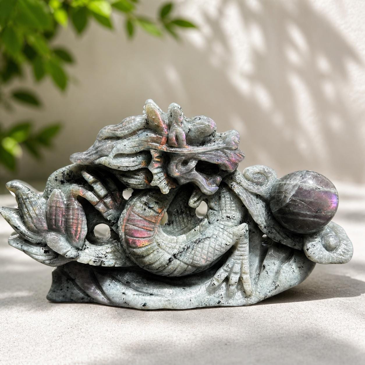 Hand Carved Labradorite Dragon, Purple Blue Flash Crystal Dragon Carving, Fantasy Stone Sculpture Pick Exact A-C
